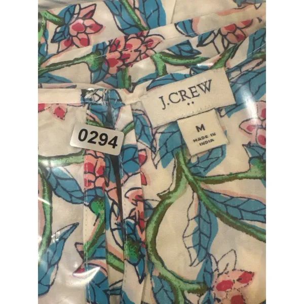 J.Crew Floral Puff Sleeve Top Womens Medium White Blue Pink Smocked Boho Blouse - Image 6