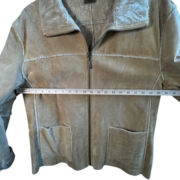 VTG Winlit Leather Suede Shearling‎ Jacket Tan Faux Fur Lined XL Coat Western - Image 5