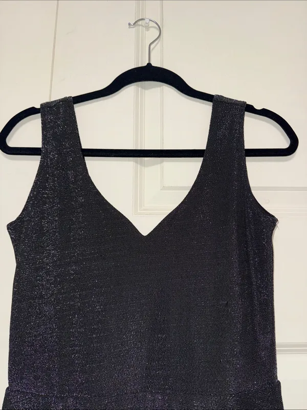 Sleeveless Shimmer V-Neck Mini Dress in Black - Image 4