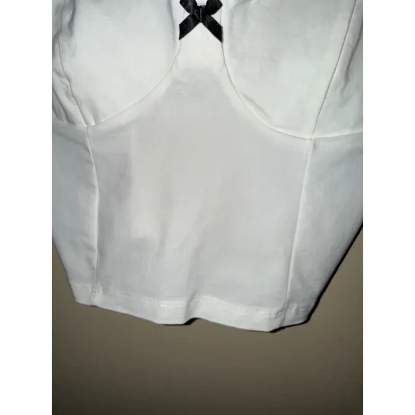 Blush Coquette White Bustier Crop Top Black Bow Eyelet Ribbon Corset Style L‎ Y2K Chic - Image 6