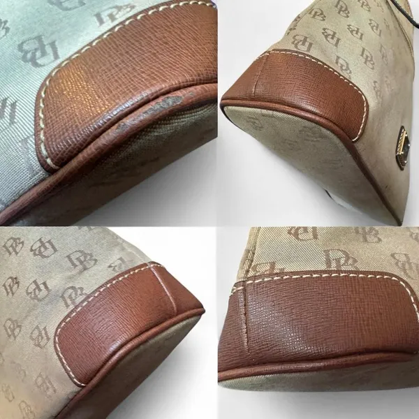 Dooney & Bourke DB Monogram Canvas Crossbody Shoulder Bag Brown Leather Trim - Image 8