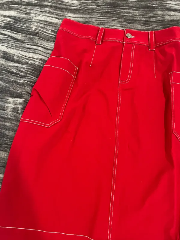 Red Skirt with White Stitching Cargo Size L/XL by Soncy - Image 3