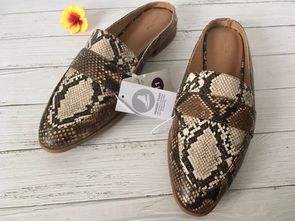 Snake Print Mules, Size 11 Brown - Image 4