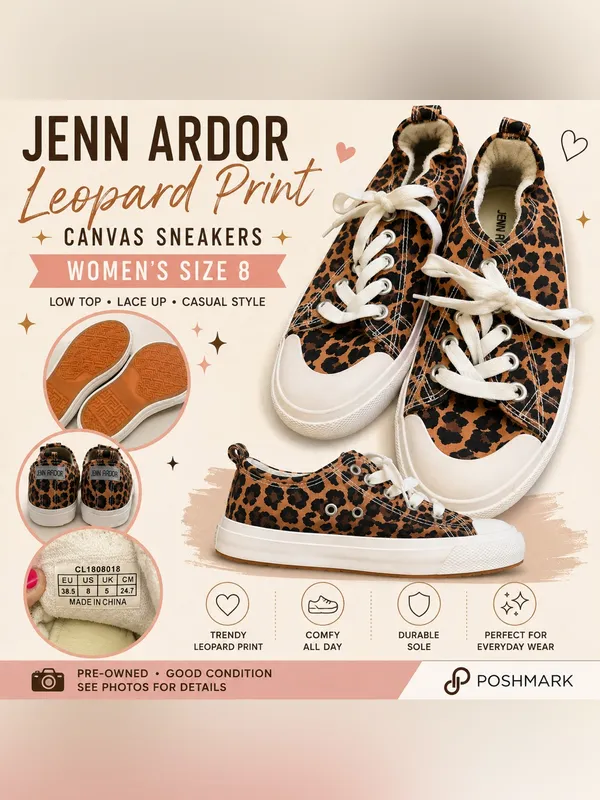 Jenn Ardor Leopard Print Canvas Sneakers - Brown & Black - Image 2