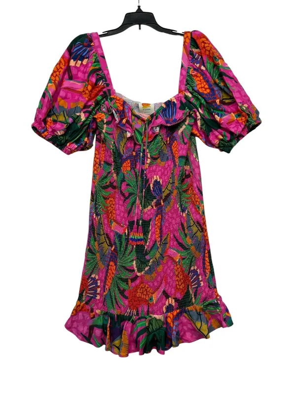 Farm Rio size large painted toucans Vibrant Tropical Puff-Sleeve Mini Dress - Image 2