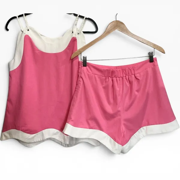 Aureum Can't Back Down Pink Linen Blend Tank & Shorts‎ Set NWT M $148 MSRP - Image 3
