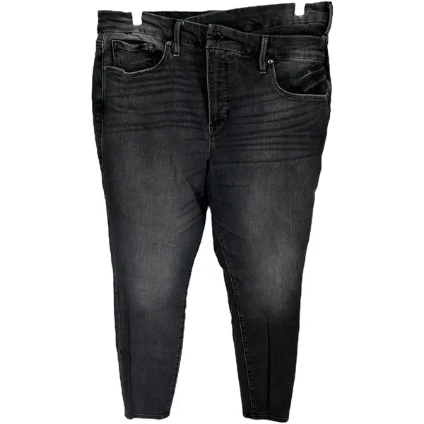 Good American Good Waist Skinny Jeans Crossover Pocket Denim Stretch Black 14/32 - Image 2