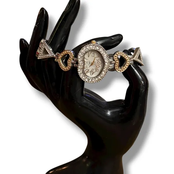 Vintage Sanis two tone heart shaped rhinestone watch - Image 2