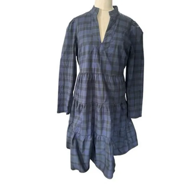 Sail To Sable Blackwatch Plaid Tunic Flare Dress Green Navy Tartan Womens Medium - Image 3