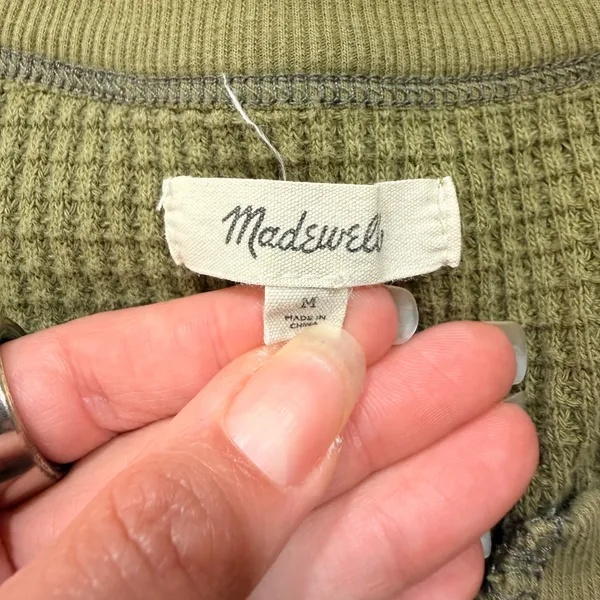 Madewell Womens Olive Green Waffle Knit Notch Neck Thermal Top Size Medium - Image 8