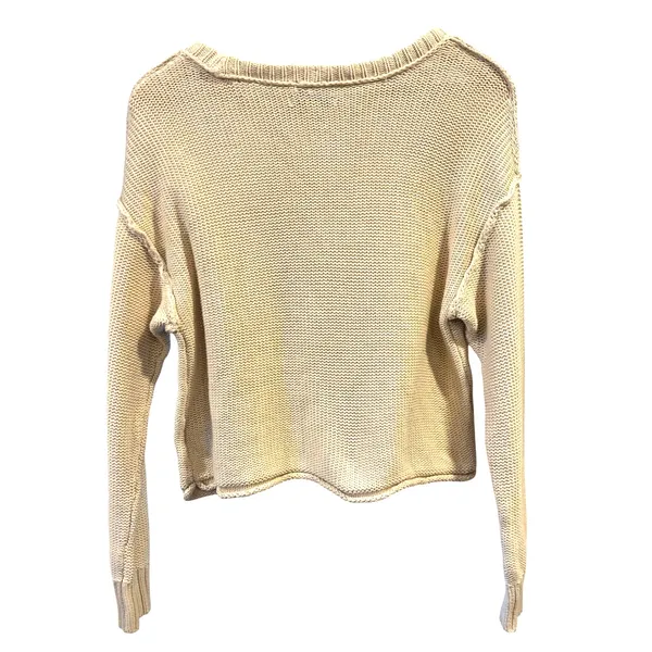 American Eagle Cropped Knit Sweater Chunky Crew Neck Cozy Neutral XS Boho - Image 3