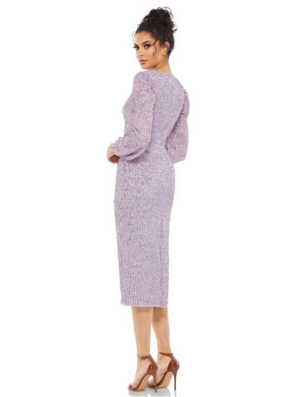 Mac Duggal Lavender Sequined Illusion Puff Sleeve Midi Dress 6 $298 107641 - Image 4