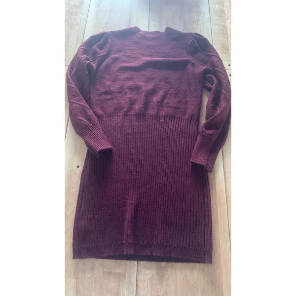 Adrienne Vittadin Burgundy Chevron Bobble Knit Puff Sleeve Sweater Dress‎ XL - Image 4