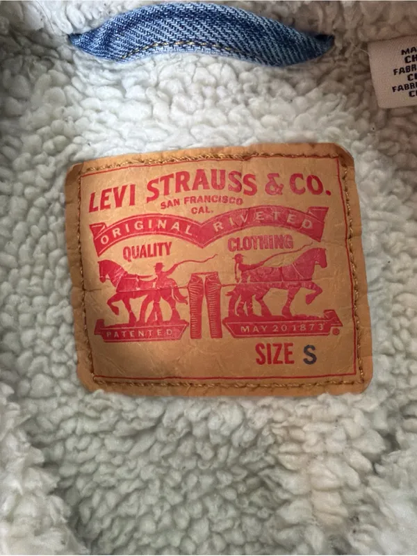 Levi's Sherpa Lined Blue denim Trucker Jacket Button Snap Closure S - Image 7