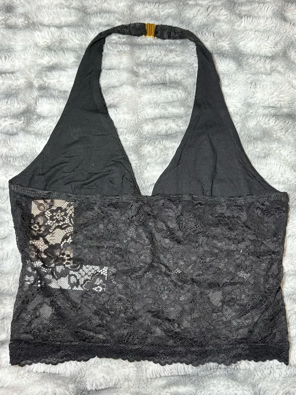 SHEIN BAE Floral Lace Halter Neck Camisole in Black Size M - Image 2