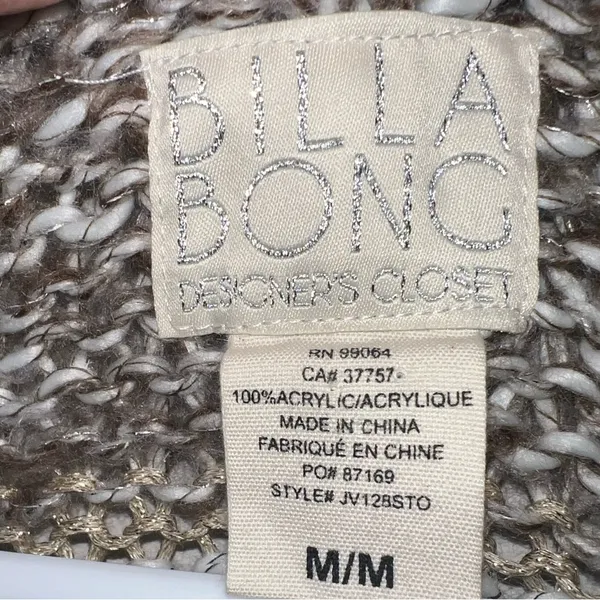 Billabong Designers Closet Open Cardigan Size Medium‎ Tan Cream Metallic Knit - Image 7