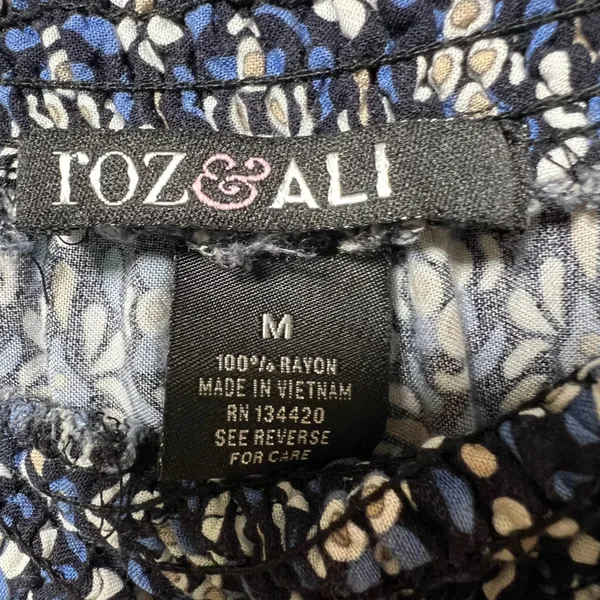 Roz & Ali Blue Floral Boho Wide Leg Border‎ Print Rayon Pants Pull-On M - Image 7