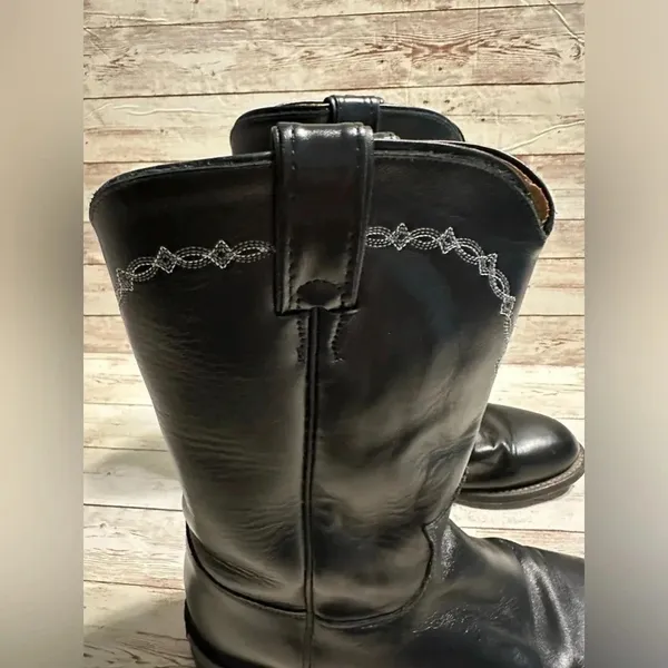 Justin Boots J Diamond L3233 Black Leather Roper Western Boots Women's Size 6.5E - Image 10