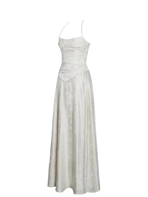 NWT Miss Circle Raegan Pearl White Jacquard Ruched Maxi Dress M - Image 9