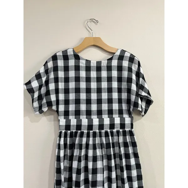 Lulus Checks Out Black‎ White Gingham Button Front Midi Dress Small - Image 9
