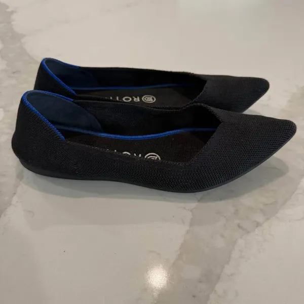 Rothy's The Point Black Solid Blue Halo Ballet Flat Women's 7.5 Slip On Comfort - Image 3