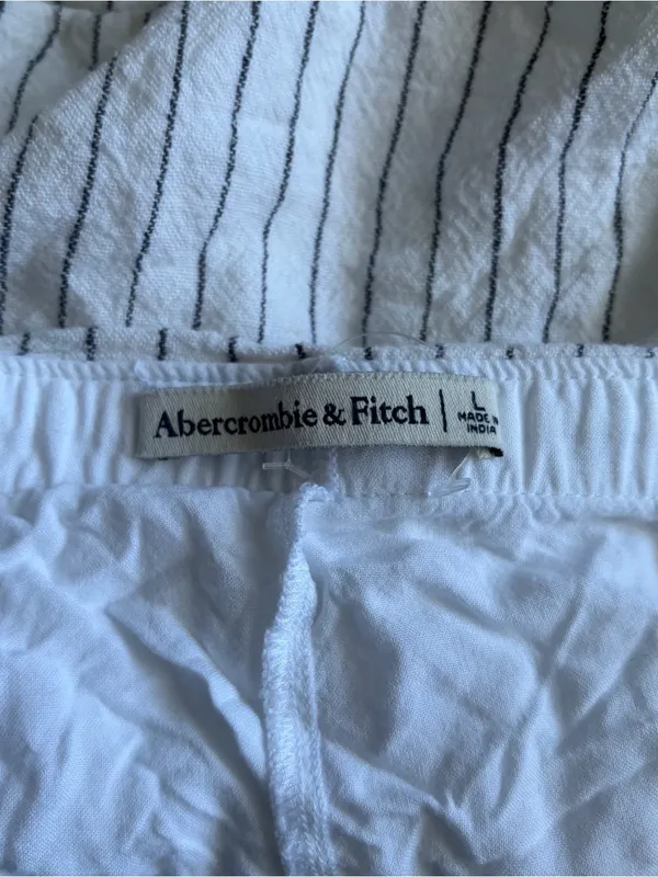 Abercrombie And Fitch White Black Stripped Linen Blend Mini Skort Skirt Large 32 - Image 2