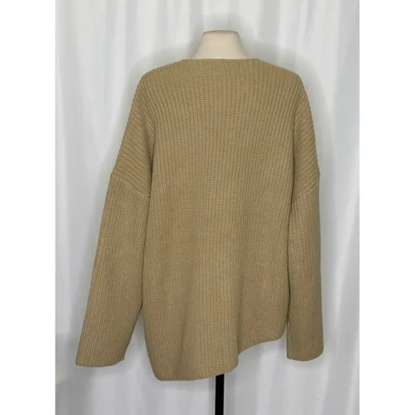 Revolve WEWOREWHAT‎ Solid V Neck Sweater Solid Tan Oat Oversized Knitwear M/L - Image 9
