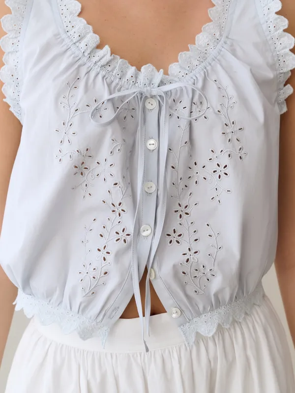Sorella Light Blue Size XS Shelby Sleeveless Cropped Blouse Top Few Moda - Image 4