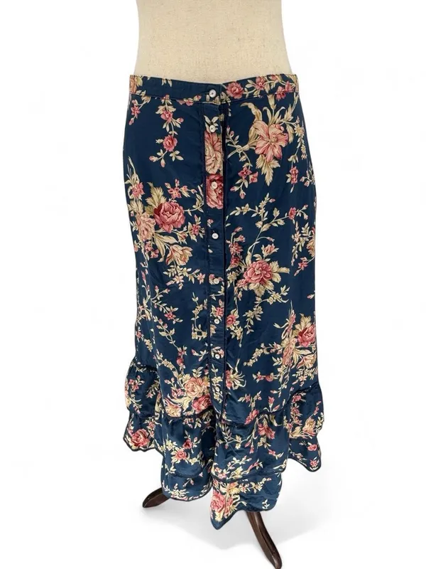 Vintage Lauren Ralph Lauren floral button front maxi skirt with ruffle size 16 - Image 2
