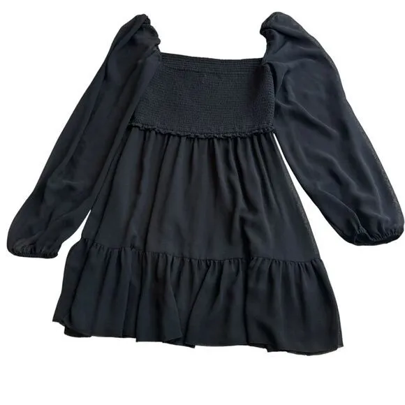 Aritzia Wilfred Women’s S Temptest Smocked Chiffon Mini Dress‎ Black Whimsigoth - Image 2