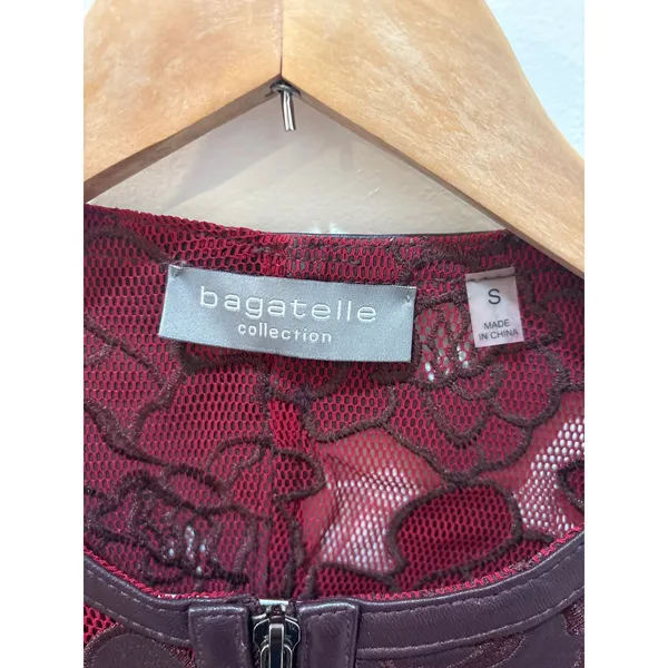 Bagatelle Collection Womens Jacket Size S Burgundy Lace Genuine Leather‎ - Image 2