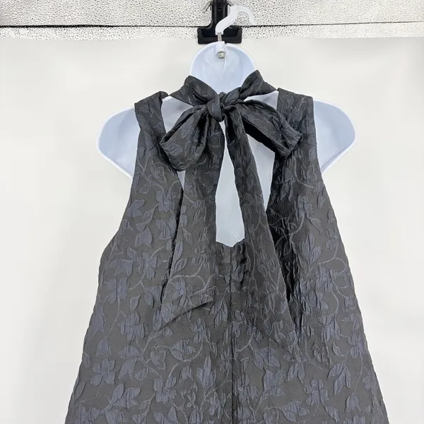 Scoop Black Jacquard Metallic Dress Sz M Bow Back Whimsigoth Dark Coquette Party - Image 8