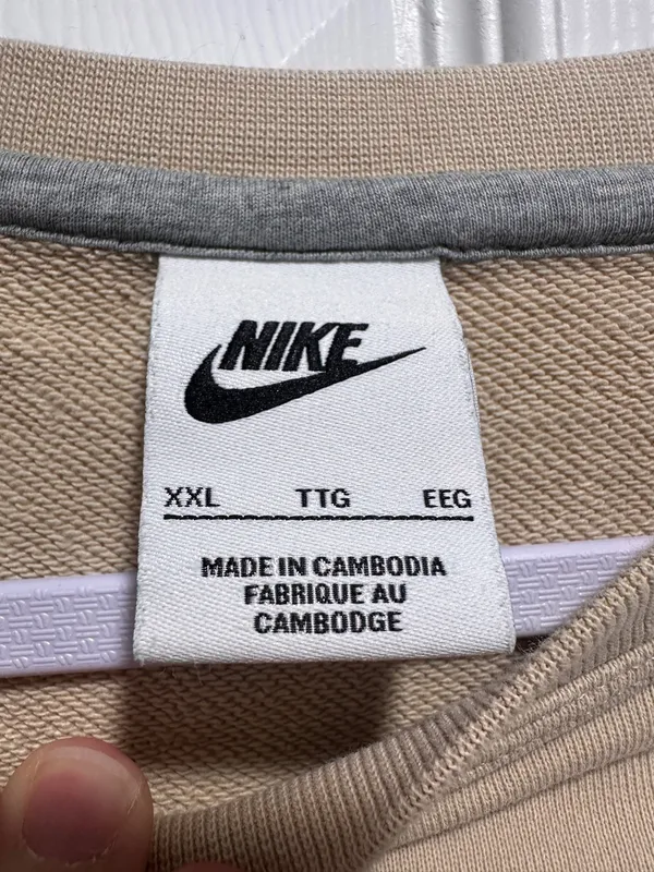 Nike Club Fleece Crewneck Sweatshirt Tan Beige Pullover Embroidered Swoosh XXL - Image 2