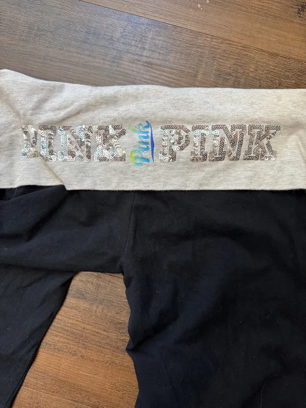 Victoria's Secret Black Leggings with Light Gray Fold-Over Waistband - Image 8