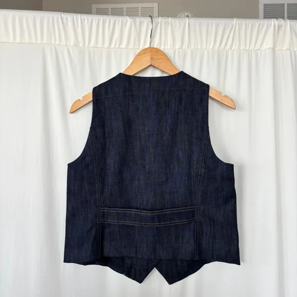 2010s Talbots Petite Dark Wash Denim Vest Gold Crest Button Western Cowgirl 8P - Image 2
