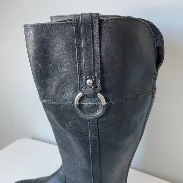 Frye Jamie Ring Tall Distressed Black Leather Riding Boots Size Women's 9 - Image 6