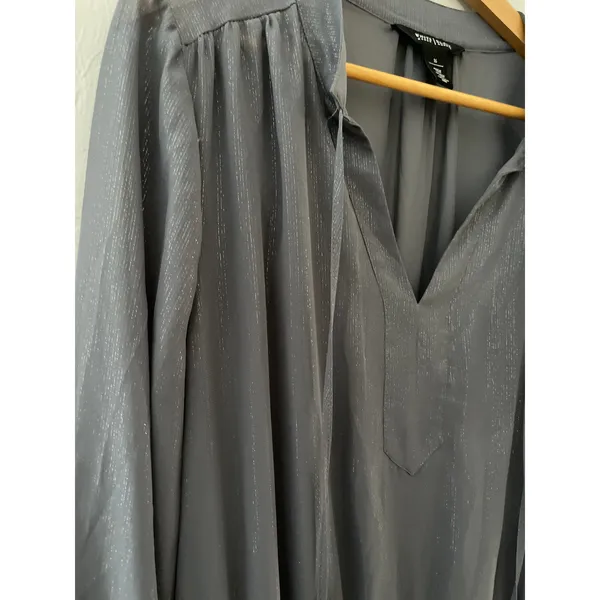 White House Black Market Plus Silver Boho Tassel Blouson Dress Charcoal Size‎ 16 - Image 3