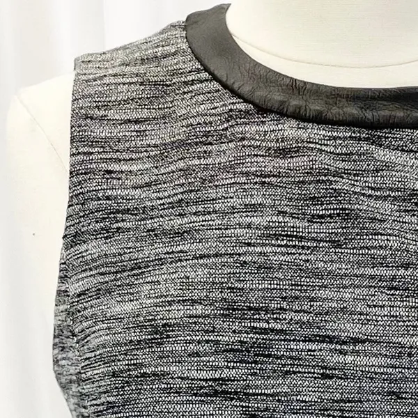 Madewell Womens 10 Anywhere Dress Mini Skater Black White Tweed Faux Leather‎ - Image 6