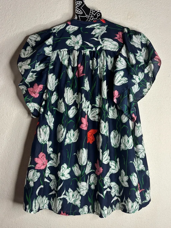 Trovata birds of paradise short sleeve blouse silk/cotton size small - Image 3