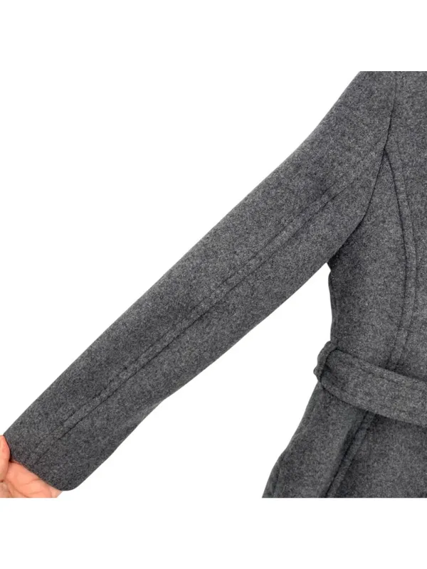 Babaton Connor Button-up Wrap Coat Funnel Neck Size XS Gray Wool-Blend Belted - Image 5