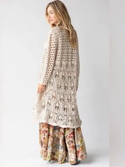 Natural Life Abigail open crochet duster coastal boho S/M - Image 2