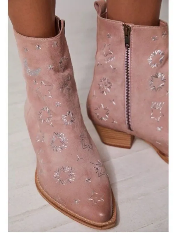 Free People Bowers Embroidered Leather Western Boot in Blush 8 NEW - Image 2