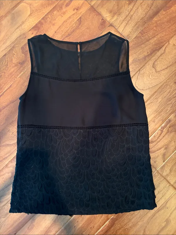 REISS Black Feathered Textured Sleeveless Blouse Valentina 2413 Size 0 - Image 10