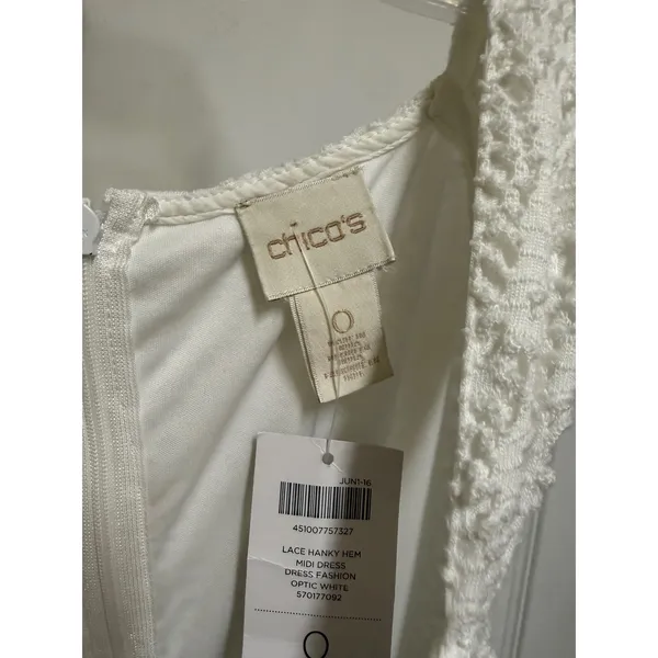 Chico's Lace Hanky Hem Midi Dress Optic White Crochet Sleeveless 0 S 4 NWT - Image 5