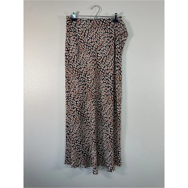Intimately Free People Black Tan Animal Print Satin Maxi Skirt Womens XL Casual - Image 11
