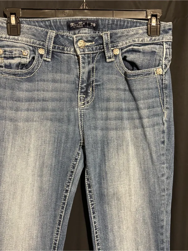 Miss Me Blue Denim Bootcut Jeans size 29 with Embroidered Cross & Wing Pockets - Image 5