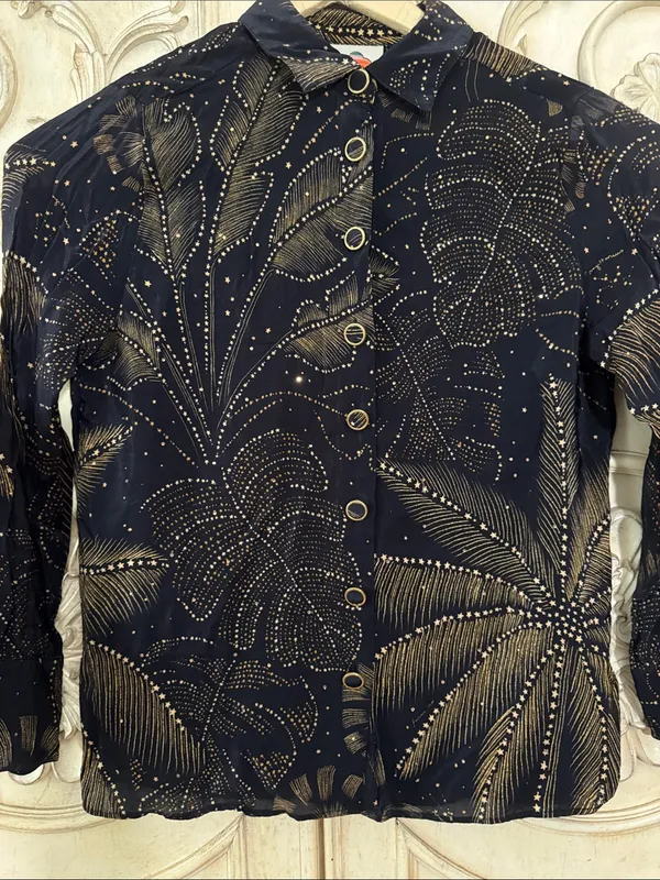FARM Rio palm-print Crystal Embedded button-up Long Sleeve shirt Size Small - Image 5