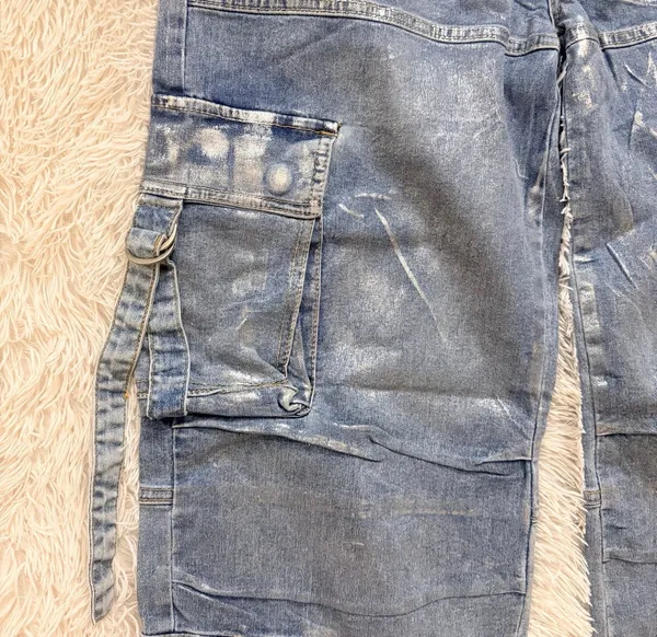 Vibrant M.I.U. Metallic Wide leg Cargo Denim Pants - NWT - Womens Size L 32”W - Image 6