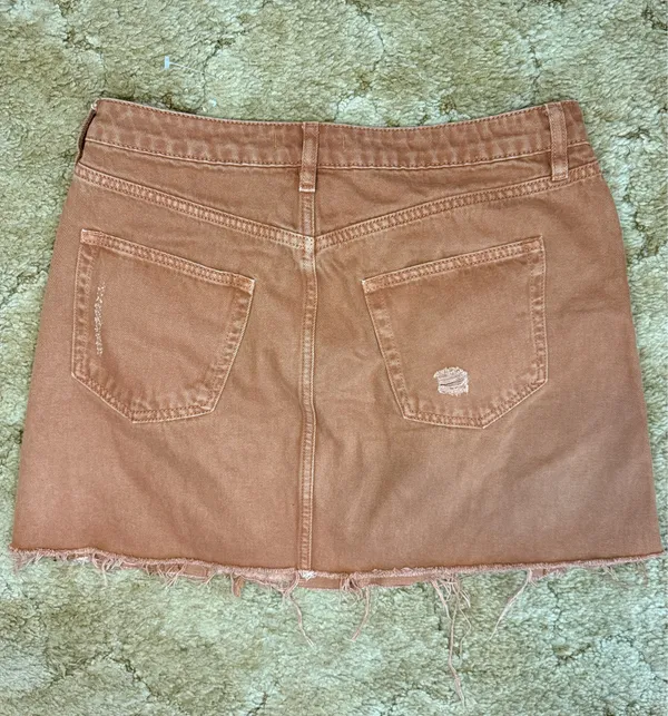 Free People We The Free Brown Distressed Denim Mini Skirt Button Front 31 - Image 5