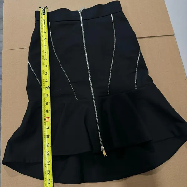 Zara Zip High Low Flounce Skirt Knee Length Contemporary Front Zip Closure Black - Image 13